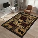 CASAVAINE Rustic Lodge Patchwork Area Rug 3x5, Deer Wildlife Cabin Design with Buffalo Plaid, Southwestern Native Inspired Patterns, Non-Slip Stain Resistant Rug for Living Room, Bedroom, Lodge Decor