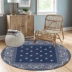 Supdreamc Luxurious 36" Diameter Round Area Rug - Paisley Navy Blue Pattern Non Slip Kitchen Rug Abstract Decor for Living Room, Home, Bedroom, Absorbent Memory Foam Standing Mat