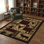 CASAVAINE Rustic Lodge Patchwork Area Rug 3x5, Deer Wildlife Cabin Design with Buffalo Plaid, Southwestern Native Inspired Patterns, Non-Slip Stain Resistant Rug for Living Room, Bedroom, Lodge Decor