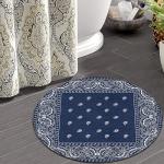 Supdreamc Luxurious 36" Diameter Round Area Rug - Paisley Navy Blue Pattern Non Slip Kitchen Rug Abstract Decor for Living Room, Home, Bedroom, Absorbent Memory Foam Standing Mat