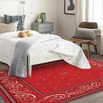 ZDABAOEC Red Bandana Rug, 4x5 Rug, Paisley Area Rugs for Bedroom Living Room Entryway, Patterned Large Rug & Washable Non Slip Indoor Floor Carpet & Home Decor, Red Bandana Bedroom Set