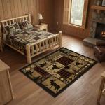 CASAVAINE Rustic Lodge Patchwork Area Rug 3x5, Deer Wildlife Cabin Design with Buffalo Plaid, Southwestern Native Inspired Patterns, Non-Slip Stain Resistant Rug for Living Room, Bedroom, Lodge Decor