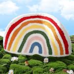 Ankah Rainbow Bath Rug, Striped Half-Moon Shaped Colorful Boho Flocking Bathroom Mat, Soft Fiber, High Absorbent, Anti-Slip, Durability, Machine Wash, Great for Home, 15.8" x 23.6", Semicircular