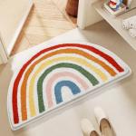 Ankah Rainbow Bath Rug, Striped Half-Moon Shaped Colorful Boho Flocking Bathroom Mat, Soft Fiber, High Absorbent, Anti-Slip, Durability, Machine Wash, Great for Home, 15.8" x 23.6", Semicircular