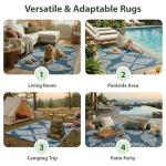 wikiwiki Outdoor Rug, 5x8ft Waterproof Reversible Mat Indoor Outdoor Rugs Carpet, Small Area Rug Plastic Straw Rug for Patio Deck Balcony Pool RV Camping Beach Picnic, Blue & Beige, Rugscape Series
