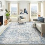 Blue 8x10 Washable Area Rug for Living Room