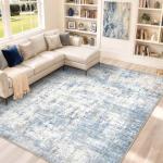 Blue 8x10 Washable Area Rug for Living Room