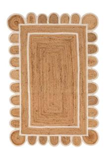 Off White Scallop Pattern Jute Area Rug 2'x3