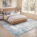 Blue 8x10 Washable Area Rug for Living Room