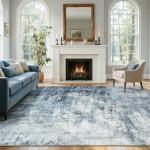 Large 6x9 Ft Soft Washable Area Rug - Blue