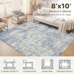 Blue 8x10 Washable Area Rug for Living Room
