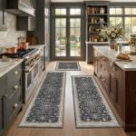 Black Non-Slip Kitchen Rugs Set of 3