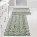H.VERSAILTEX Sage Bathroom Rugs, Bath Mat Set of 2 Extra Thick Chenille Striped Pattern Shaggy Bath Rugs for Bath Room, Non Skid Bath Mats for Bathroom Floor (32 x 20 Plus 24 x 17 - Inches)