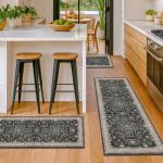 Black Non-Slip Kitchen Rugs Set of 3