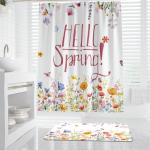 Spring Flowers Shower Curtain Set with Non-Slip Mats