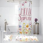 Spring Flowers Shower Curtain Set with Non-Slip Mats