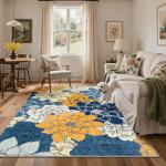 GENIMO Indoor Outdoor Area Rug 5'x8', Machine Washable Rugs for Patio, Waterproof, Non-Slip Easy Cleaning Floral Outdoor Mat 