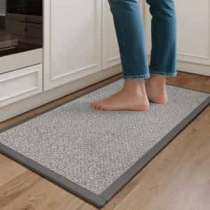 Non-Slip Gray Kitchen Runner Mat, Washable 17"x30