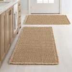 MIULEE Set of 2 Waffle Bathroom Rugs, Boho Bath Rugs Non Slip Washable, Super Absorbent Bath Mats, Ultra Soft Rubber Backed Shower Mats for Bathroom Floor, Tub and Shower, Brown, 18x30 Inch