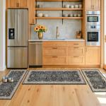 Black Non-Slip Kitchen Rugs Set of 3
