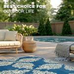 wikiwiki Outdoor Rug, 5x8ft Waterproof Reversible Mat Indoor Outdoor Rugs Carpet, Small Area Rug Plastic Straw Rug for Patio Deck Balcony Pool RV Camping Beach Picnic, Blue & Beige, Rugscape Series