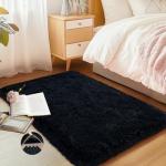 Black Fluffy Shag Area Rug, 2x3 Small Size