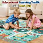 Kids Traffic Road Play Rug, Non-Slip, 55"x55