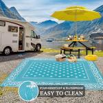 Pauwer Waterproof Outdoor Rug 6x9, Reversible Plastic Straw Patio Camping Rug, Indoor Outdoor RV Mat Carpet for Deck, Camper, Porch, Balcony, Backyard, Picnic, Bordered Teal