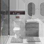 Yimobra Bathroom Rugs Non Slip Washable, Ultra Soft and Water Absorbent Bath Mats, Plush Fluffy Shower Mat Outside, Microfiber Thick Matts for Bathroom Floor/Sink, 24x17, Light Gray and White