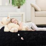 Black Fluffy Shag Area Rug, 2x3 Small Size