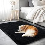 Black Fluffy Shag Area Rug, 2x3 Small Size