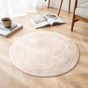 Faux Jute Round Non-Slip Area Rug 2ft Khaki