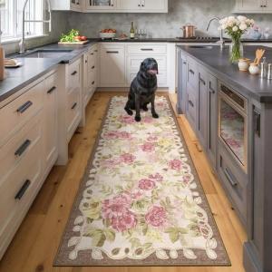 Pink Vintage Boho Floral 2x6 Machine Washable Runner Rug