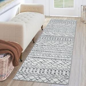 KUTA 2x6 Non-Slip Grey Moroccan Runner Rug