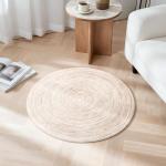 Faux Jute Round Non-Slip Area Rug 2ft Khaki