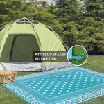 Pauwer Waterproof Outdoor Rug 6x9, Reversible Plastic Straw Patio Camping Rug, Indoor Outdoor RV Mat Carpet for Deck, Camper, Porch, Balcony, Backyard, Picnic, Bordered Teal