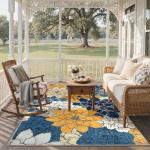 GENIMO Indoor Outdoor Area Rug 5'x8', Machine Washable Rugs for Patio, Waterproof, Non-Slip Easy Cleaning Floral Outdoor Mat 