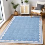 Scalloped Washable Blue Area Rug 3x5