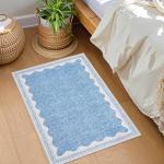 Scalloped Washable Blue Area Rug 3x5
