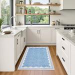 Scalloped Washable Blue Area Rug 3x5