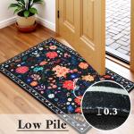 Floral Black Boho 2x6 Runner Rug, Washable