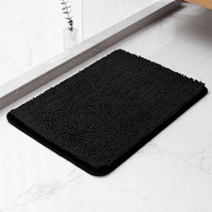 Black Plush Chenille Non-Slip Bathroom Rug