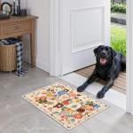 Beige Non-Slip Floral Door Mat Rug 24x17 Inch