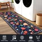 Floral Black Boho 2x6 Runner Rug, Washable