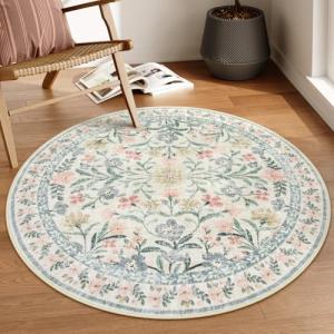 Lahome Sylvie Floral Round Boho Rug 4ft