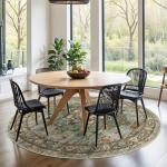 Washable 6ft Round Oriental Area Rug - Green