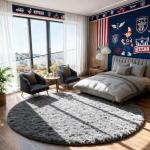 PAGISOFE 4Ft Grey Round Fluffy Kids Rug