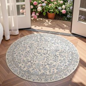 Jinchan 4ft Floral Round Non-Slip Area Rug