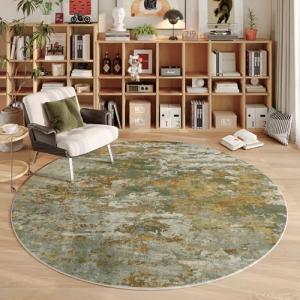 Green Round Washable Area Rug for Entryway