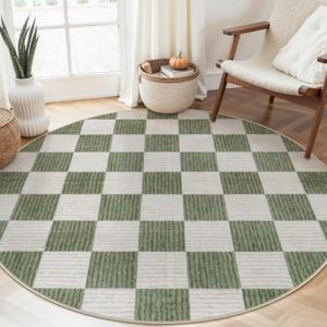 LIVEBOX 6 Ft Checkered Round Washable Rug